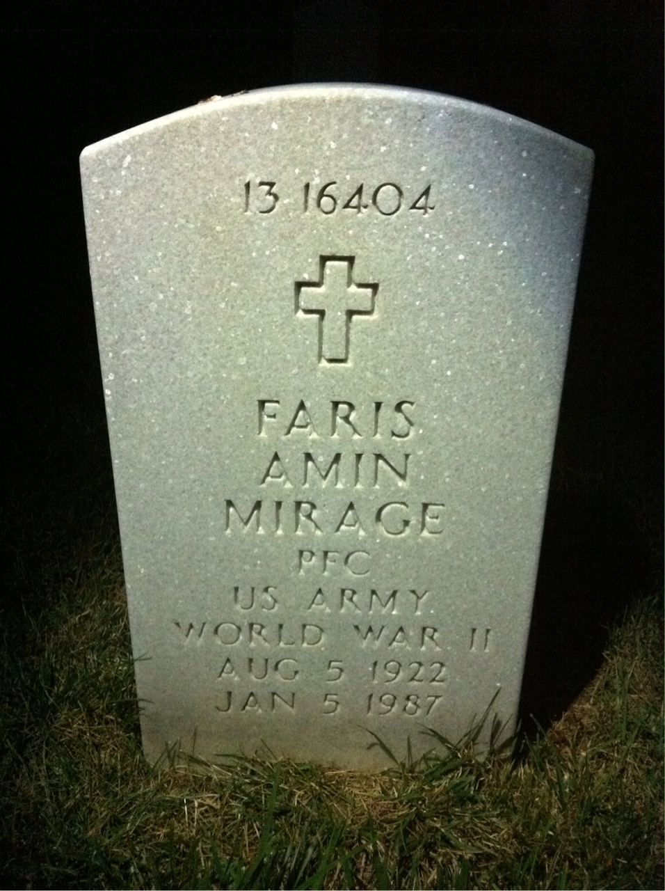 Back of headstone — Faris Mirage