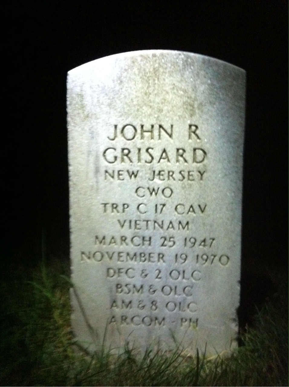 Headstone shared by 2 interments, including John Robert Grisard