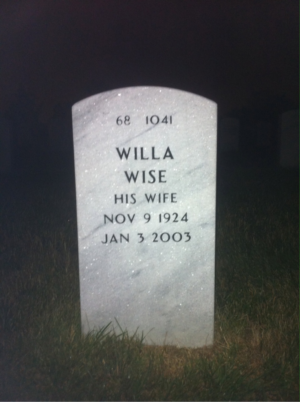 Back of headstone — Winifred Wise