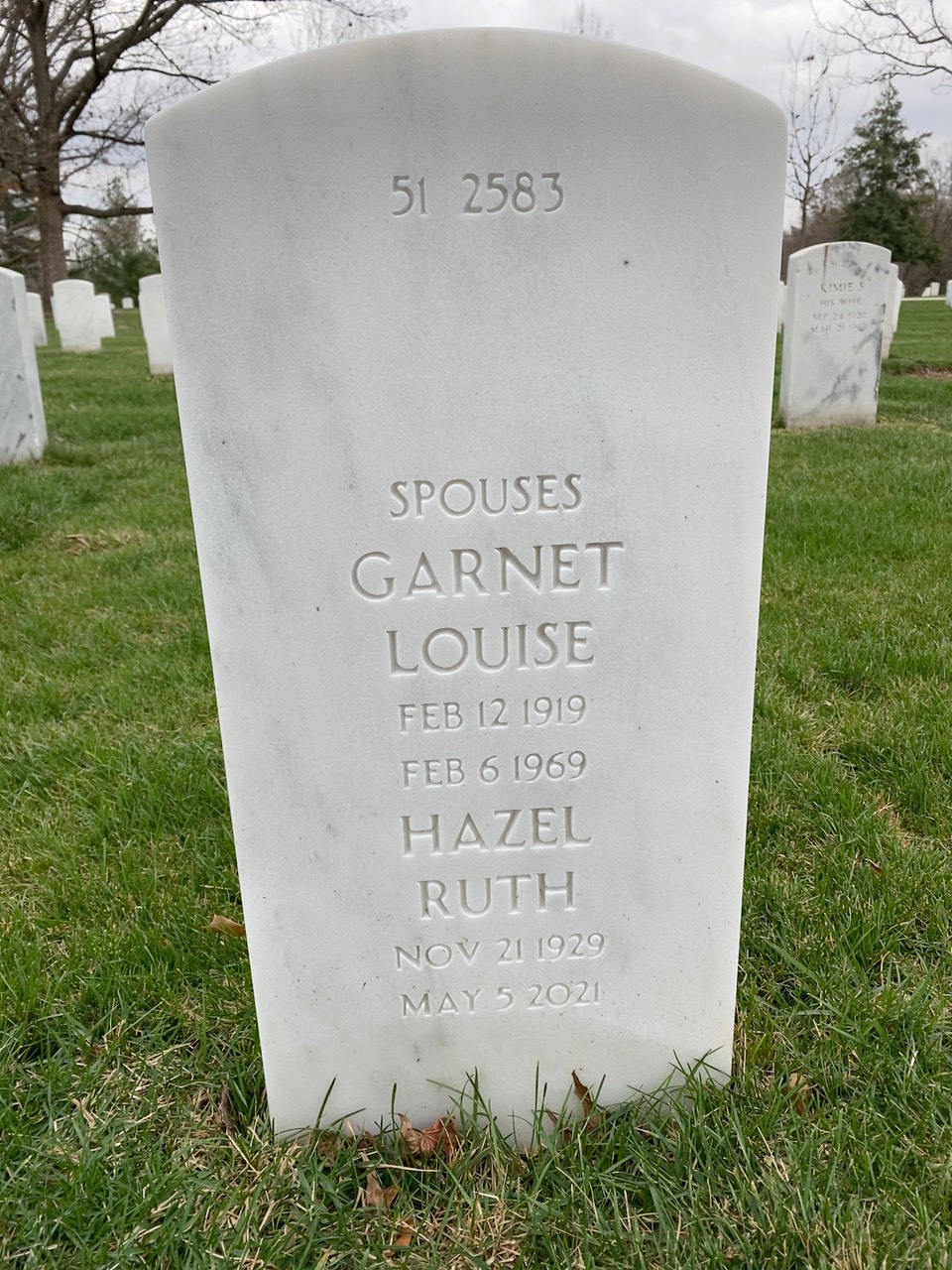 Back of headstone — Garnet Ballard