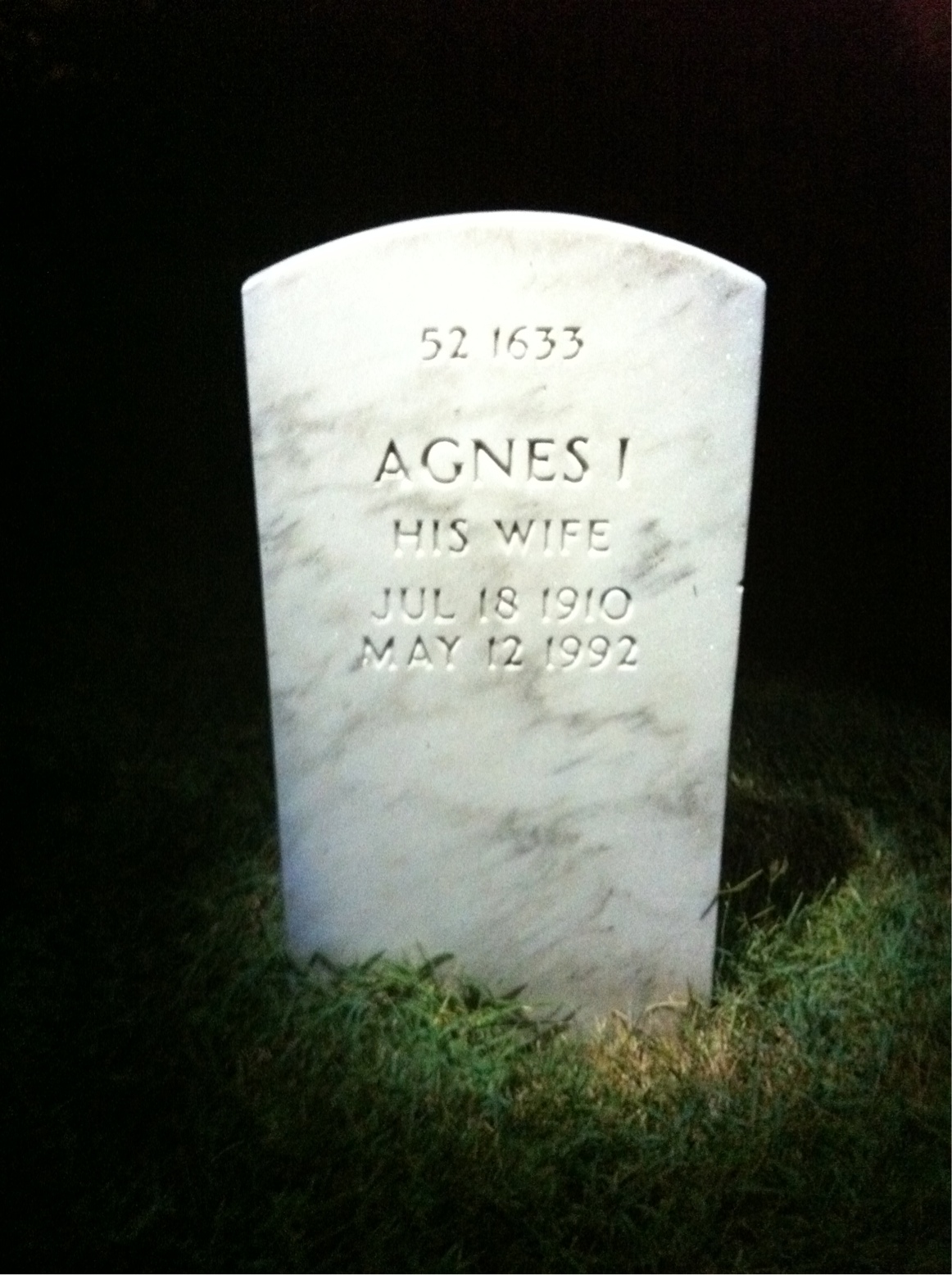 Back of headstone — Agnes Horton