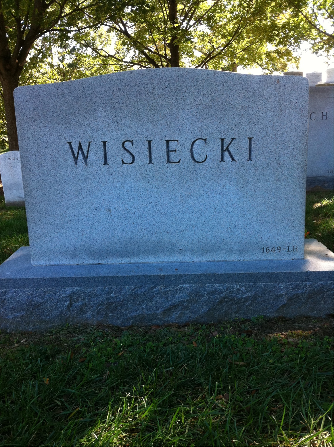 Back of headstone — Frank Wisiecki