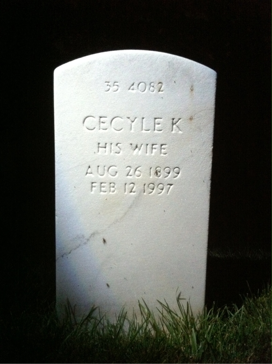 Back of headstone — Cecyle Mckechnie