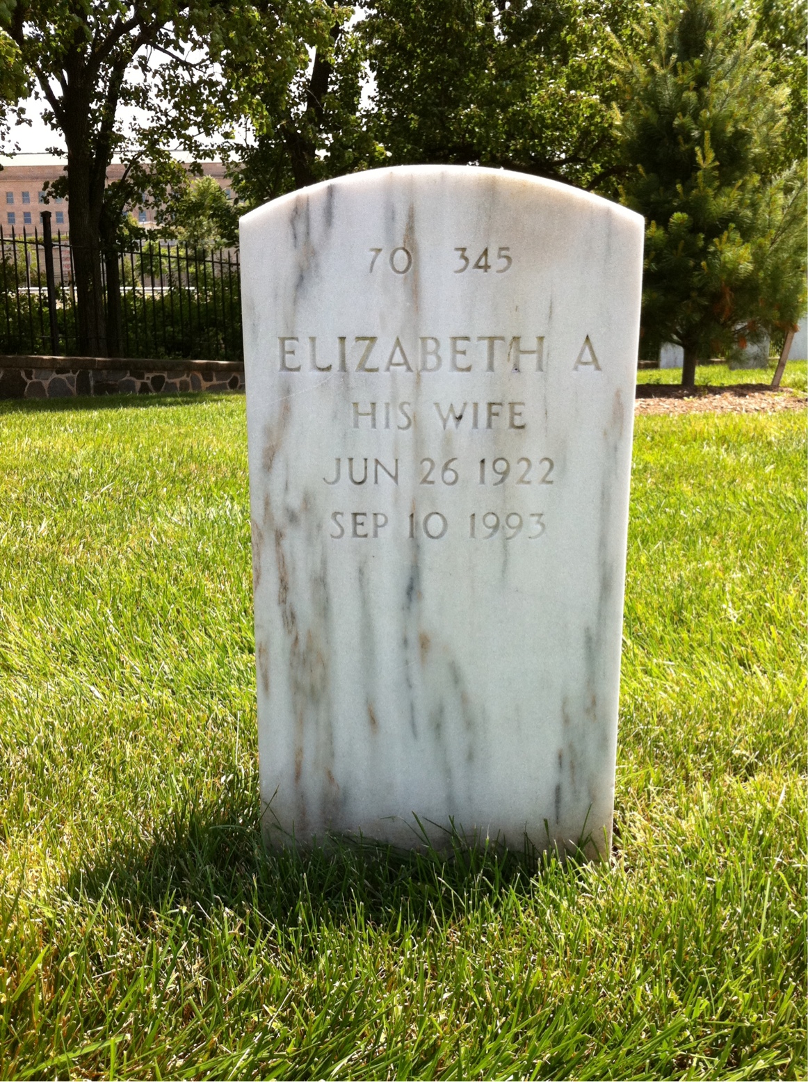 Back of headstone — Elizabeth Murphy