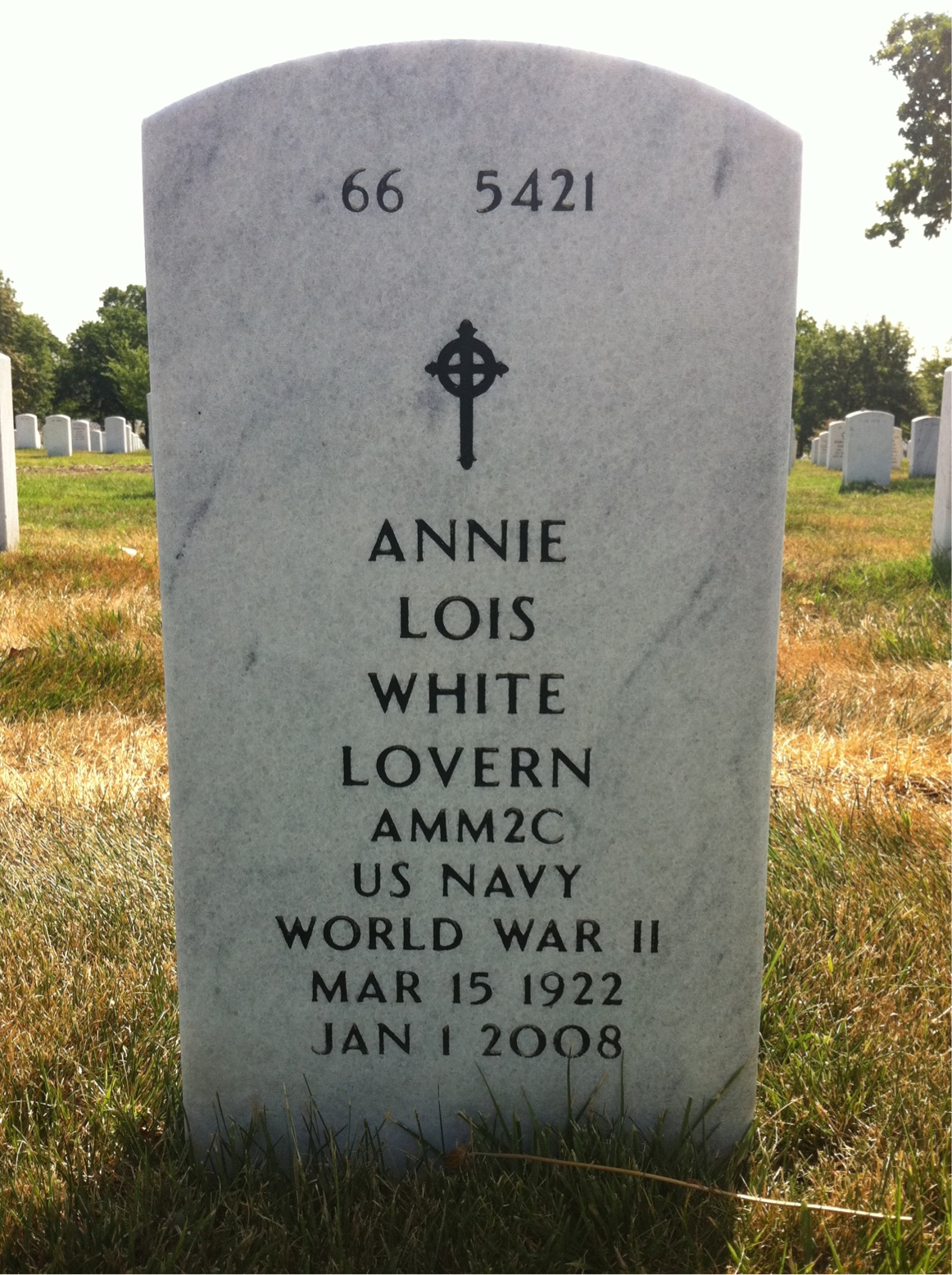 Back of headstone — Annie Lovern