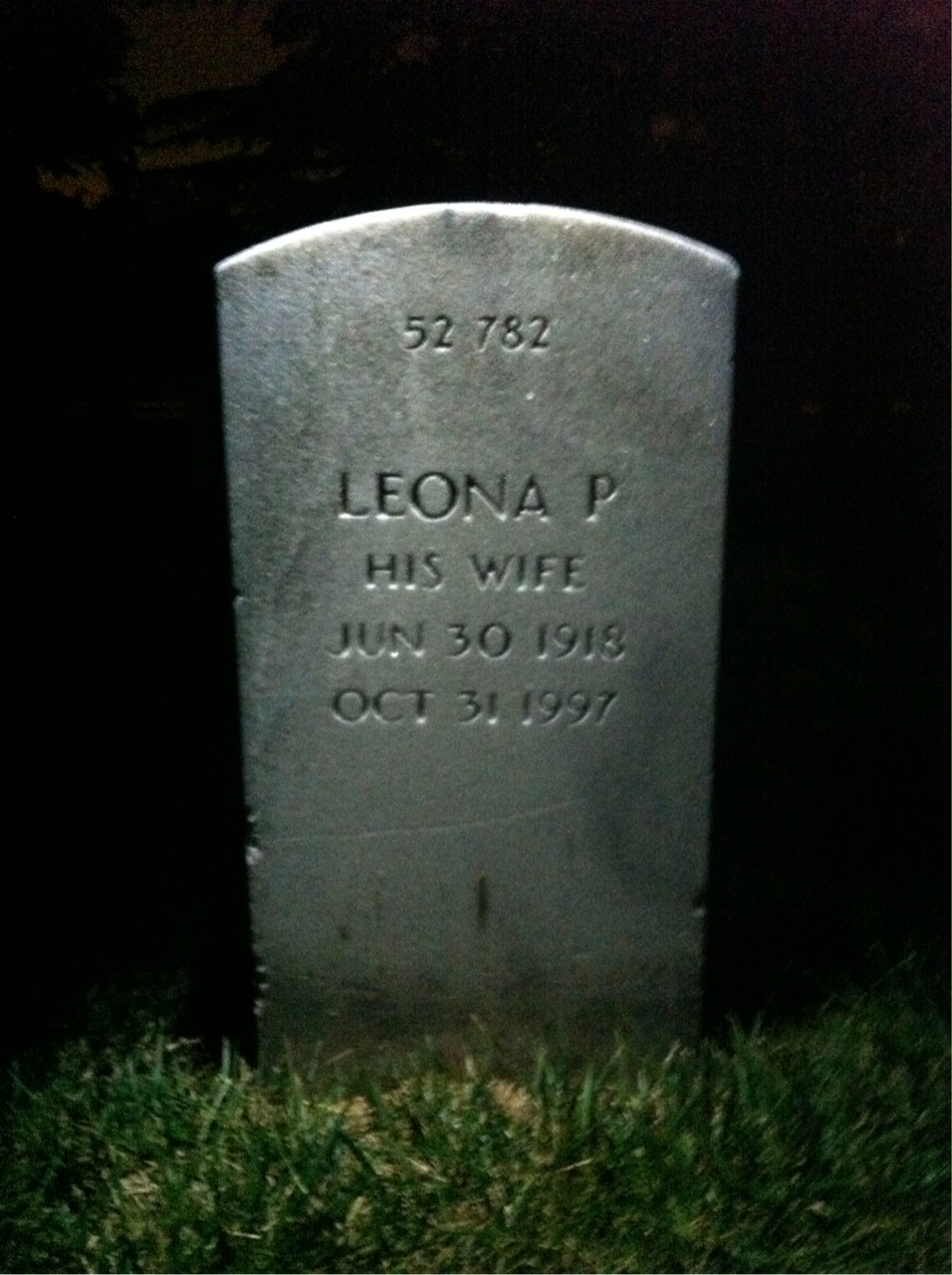 Back of headstone — Leona Moss