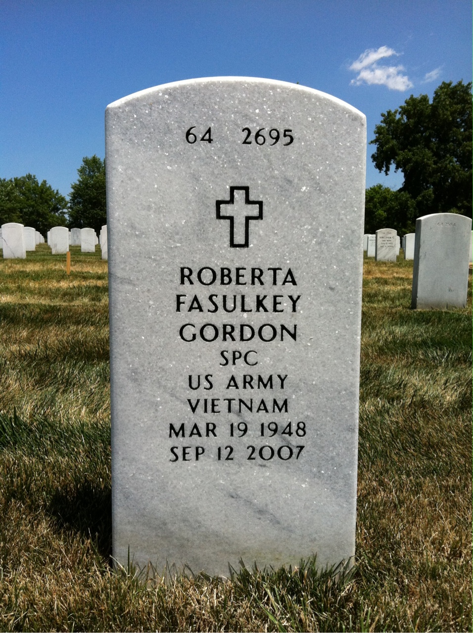 Back of headstone — Roberta Gordon
