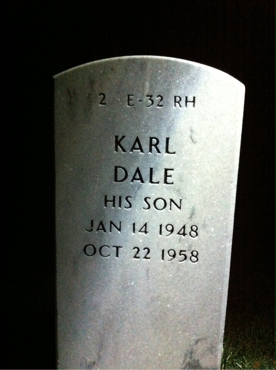 Back of headstone — Karl Stark