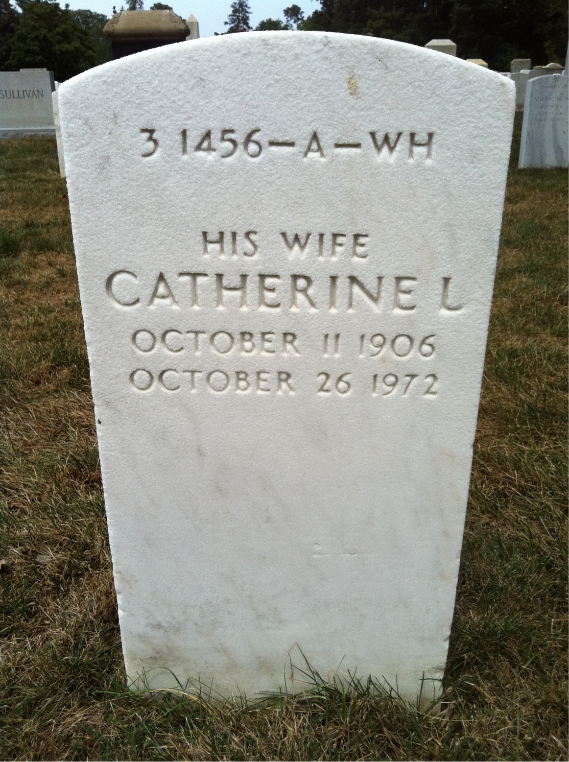 Back of headstone — Catherine Baker