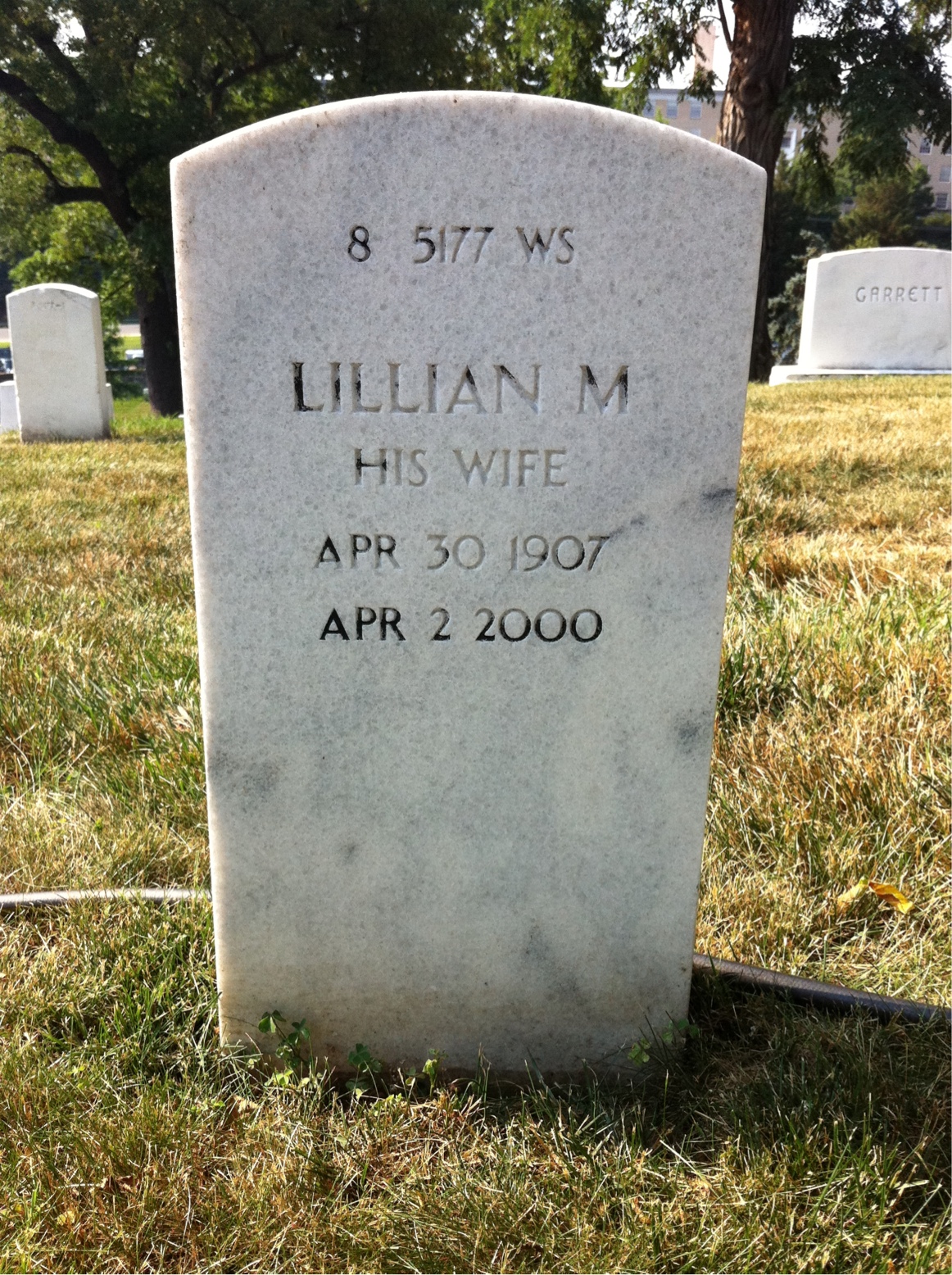 Back of headstone — Lillian Anderson