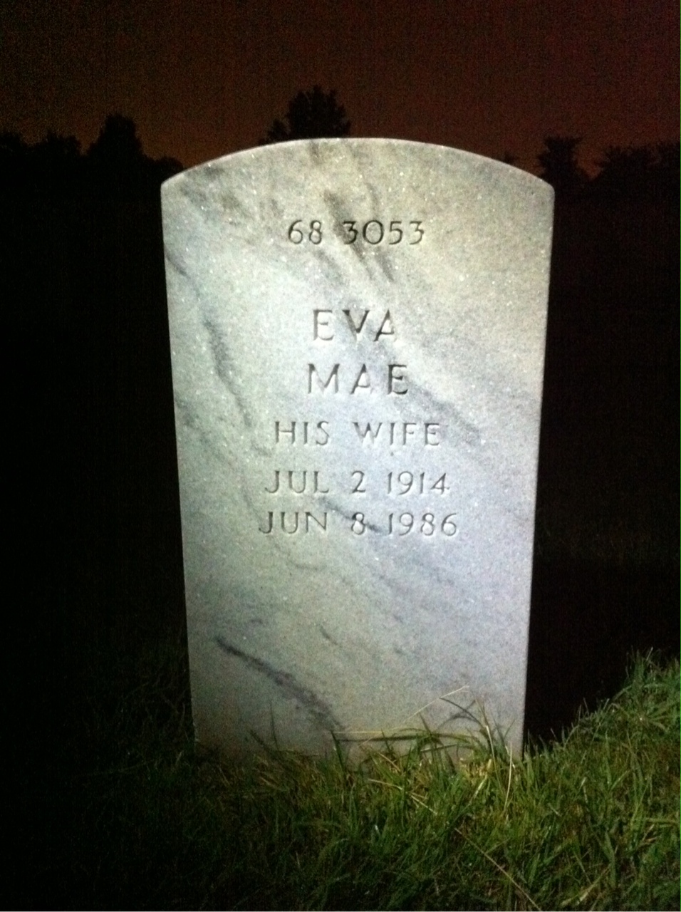 Back of headstone — Eva Alexander