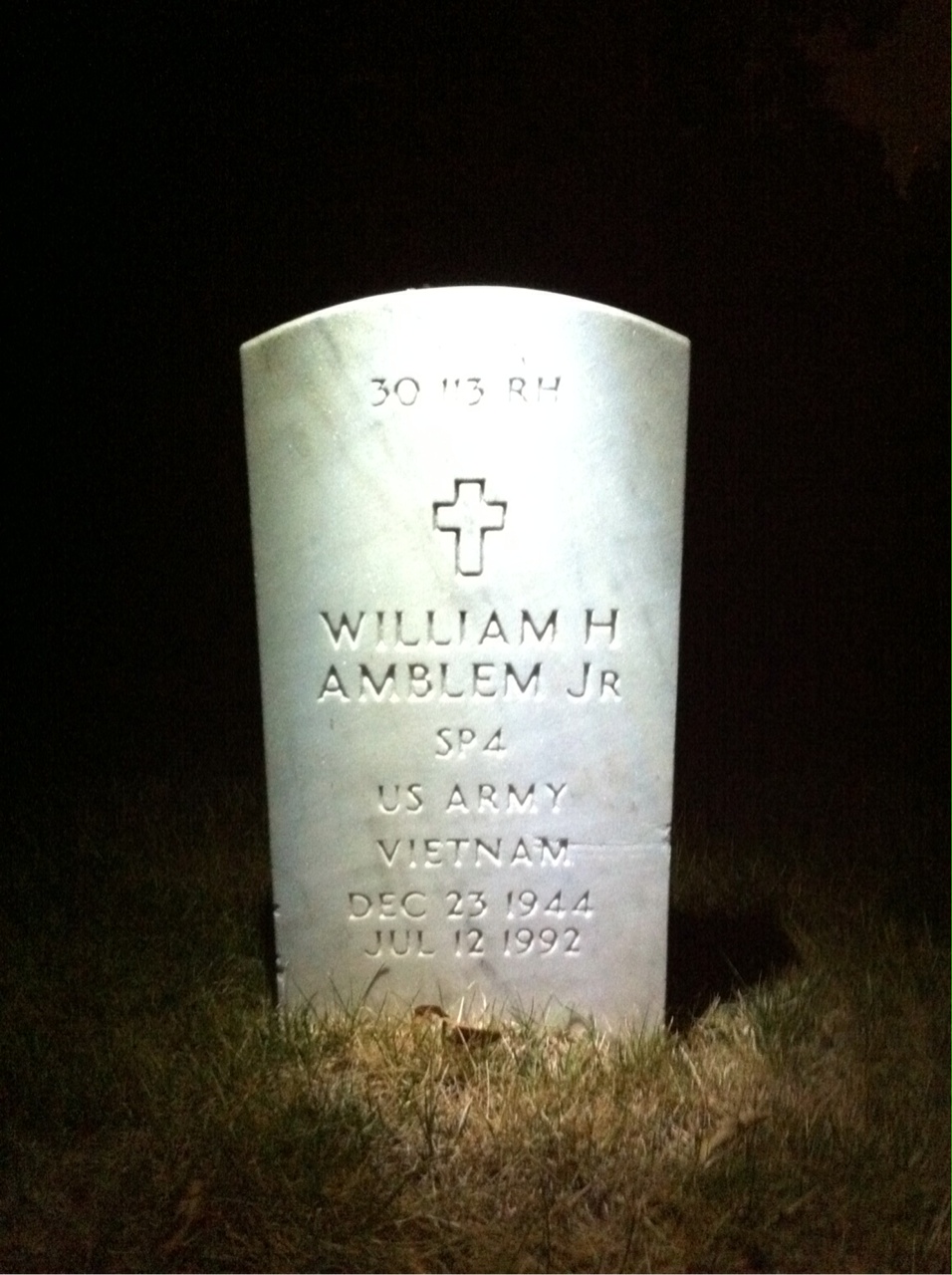 Back of headstone — William Amblem