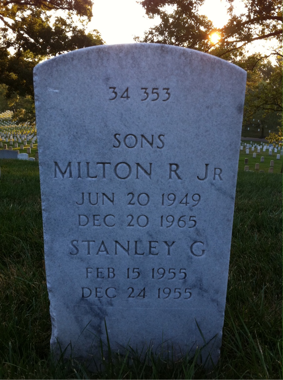 Back of headstone — Milton Allen