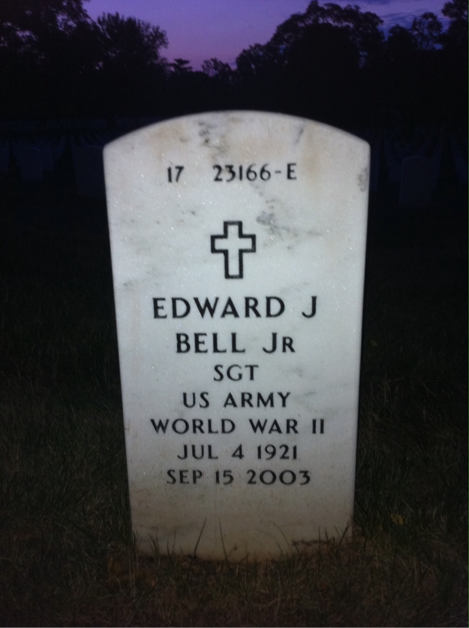 Back of headstone — Edward Bell