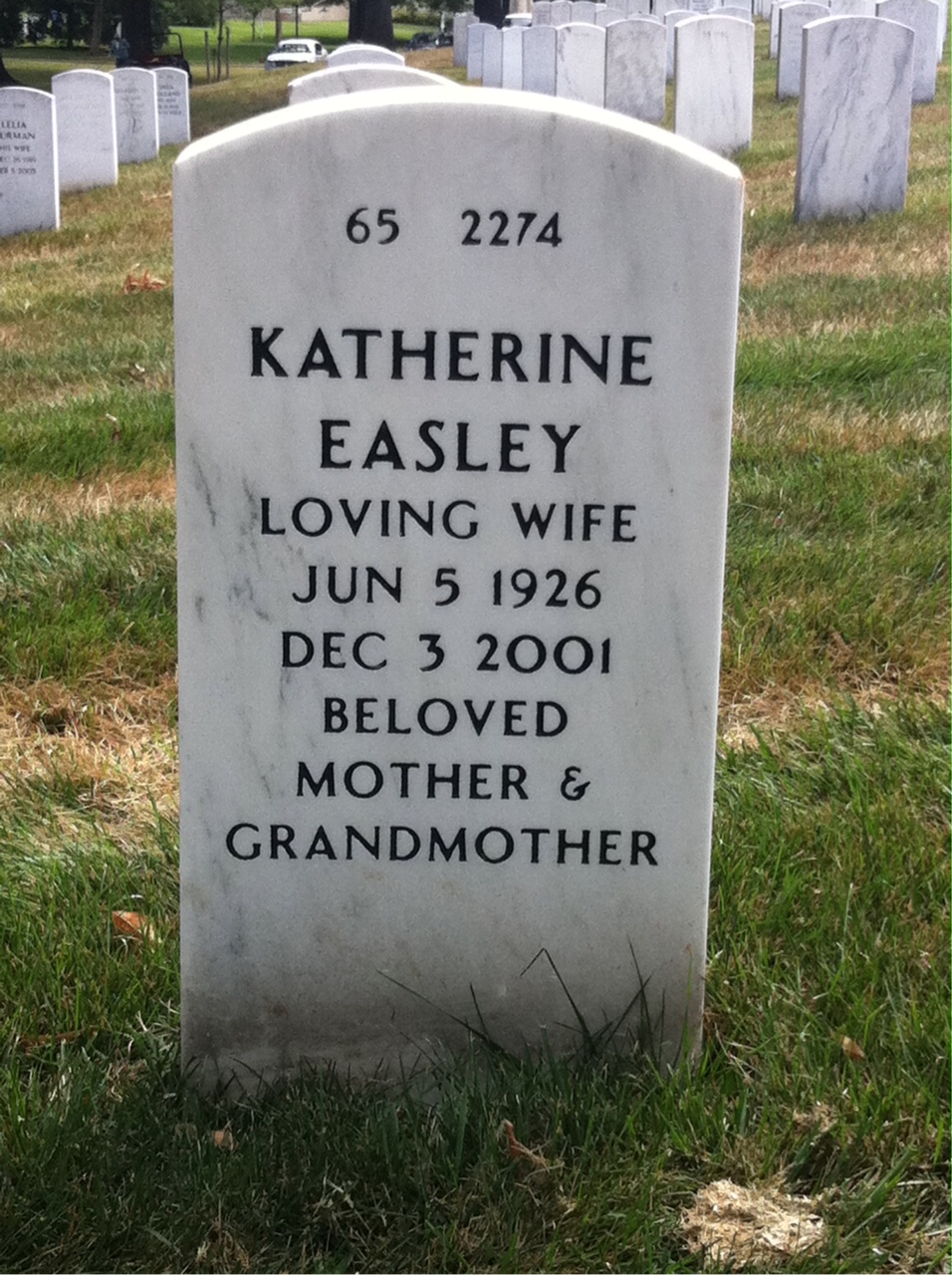 Back of headstone — Katherine Moore