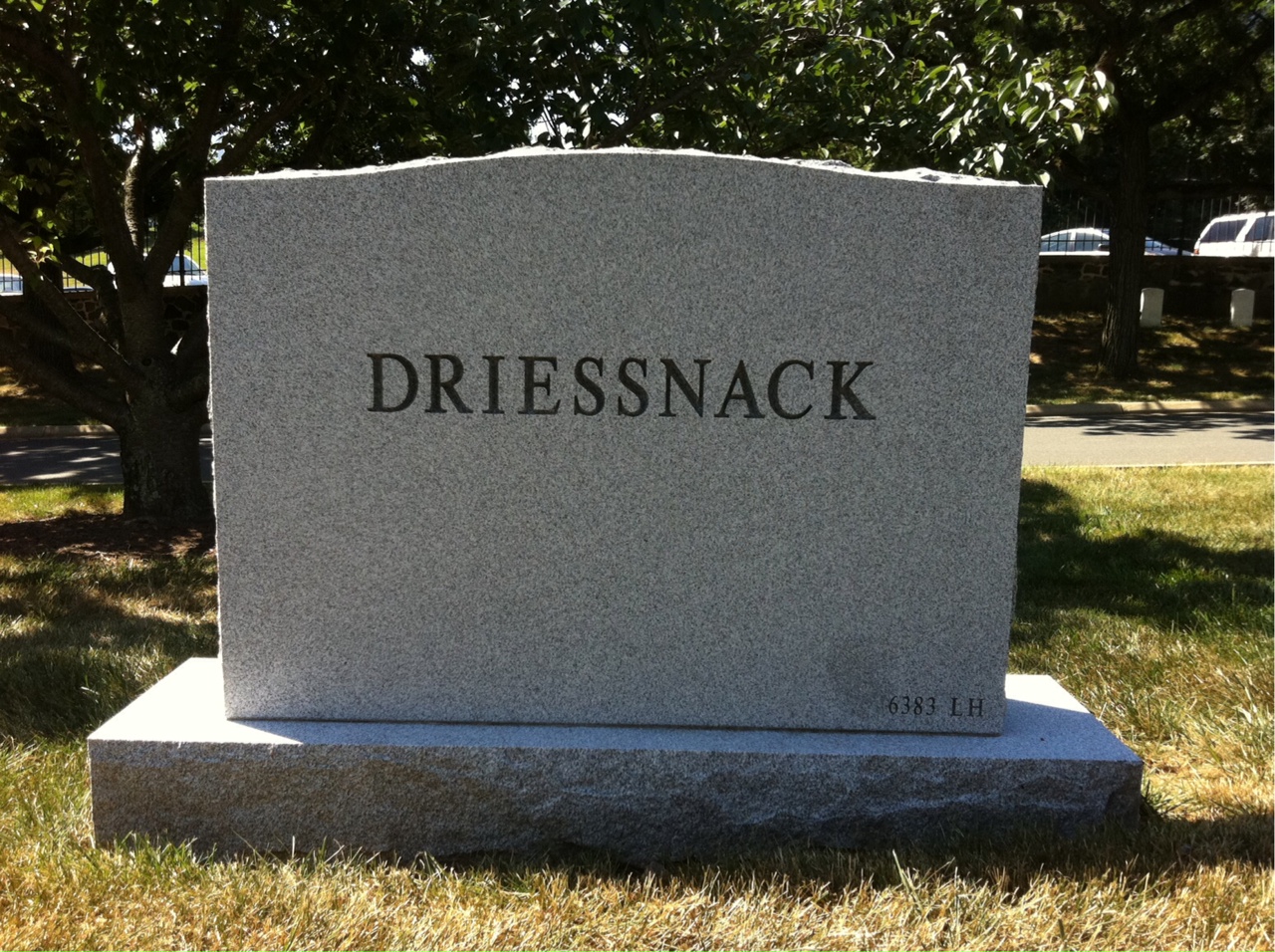 Back of headstone — Hans Driessnack