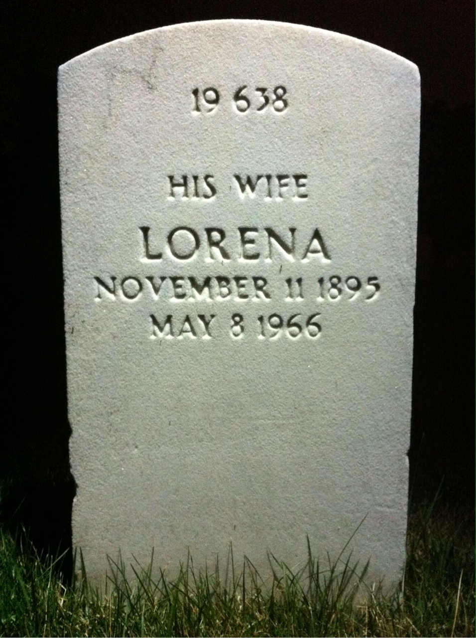 Back of headstone — Lorena Acwith