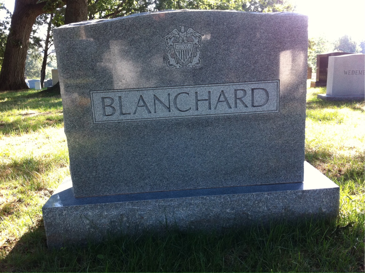 Back of headstone — Frank Blanchard