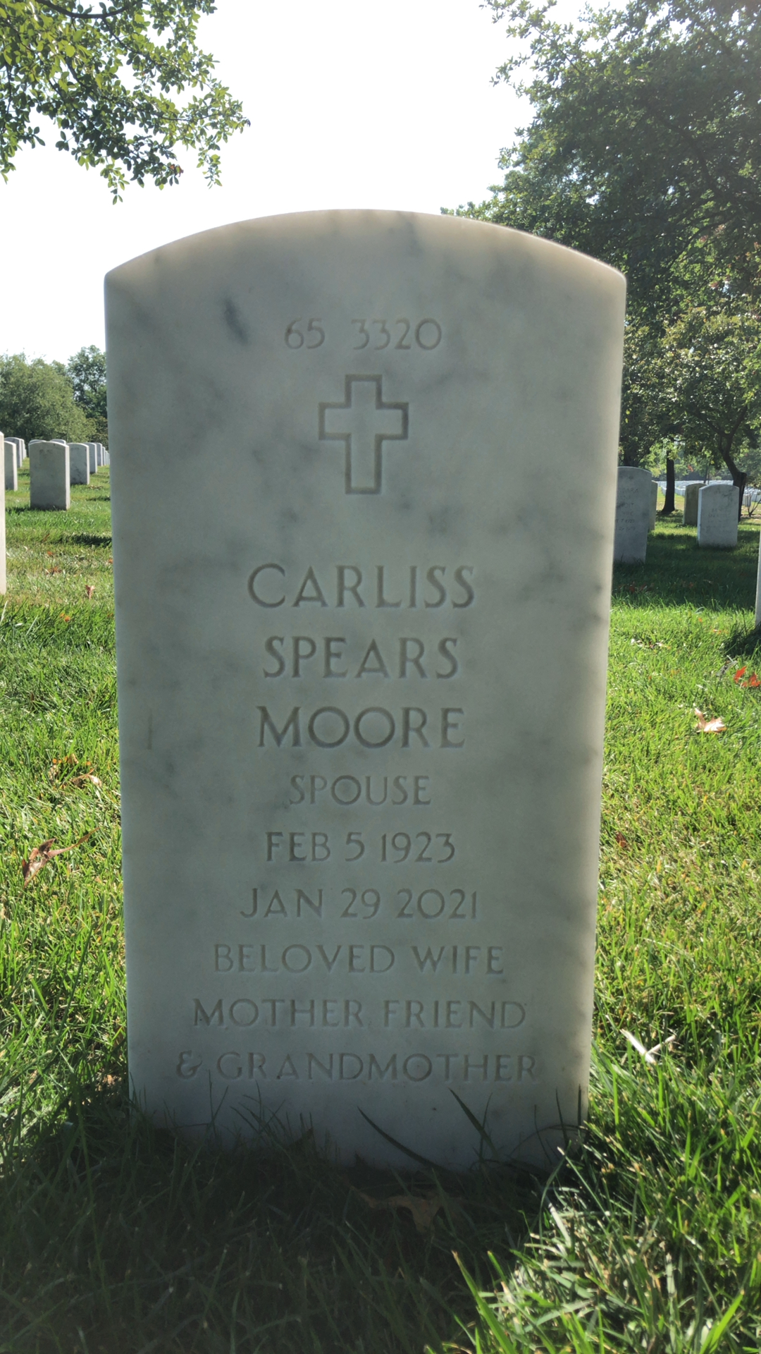 Back of headstone — Talmadge Moore