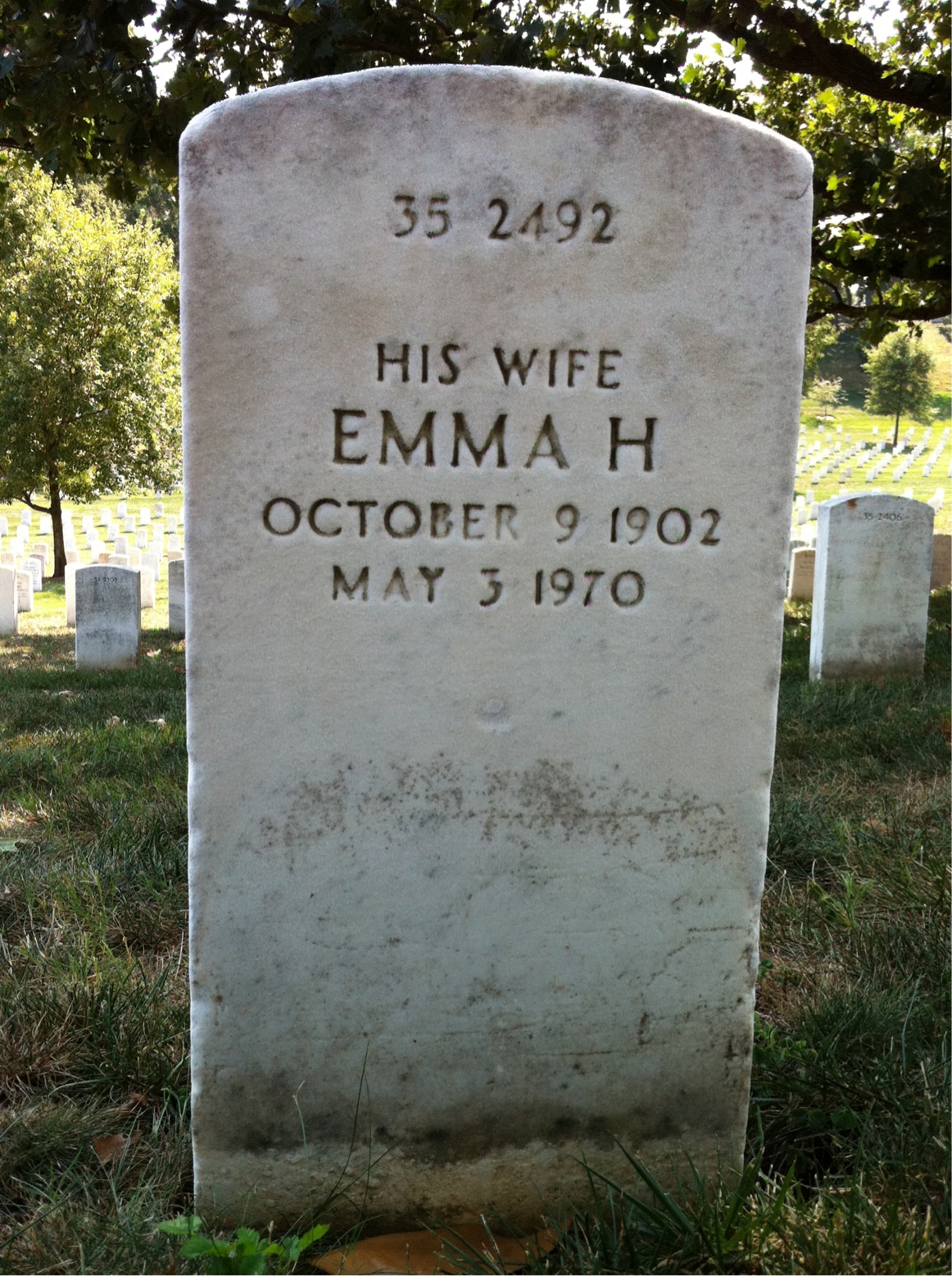Back of headstone — Emma Morrow