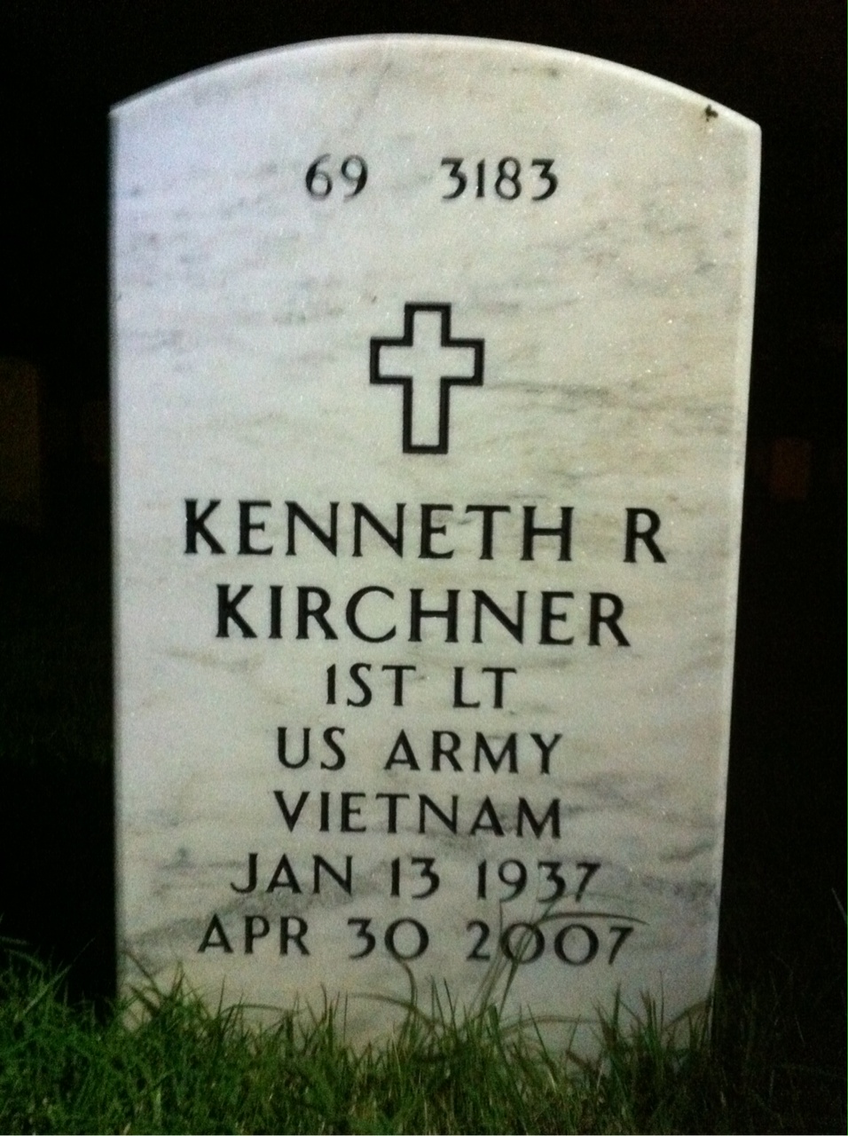 Back of headstone — Kenneth Kirchner