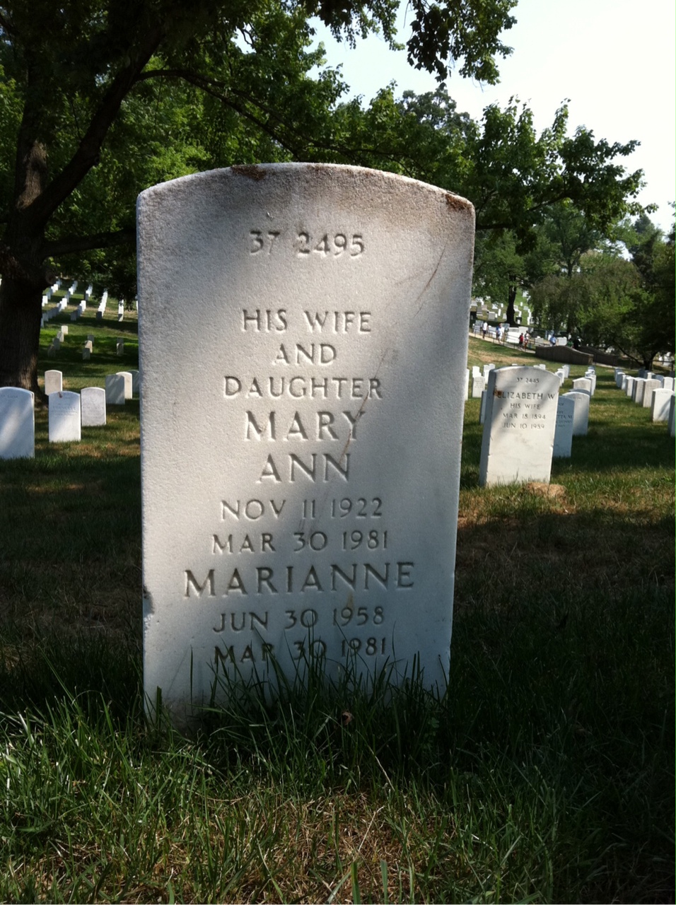 Back of headstone — Marianne Crisafulli