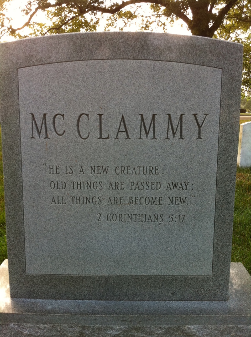 Back of headstone — Herbert Mcclammy