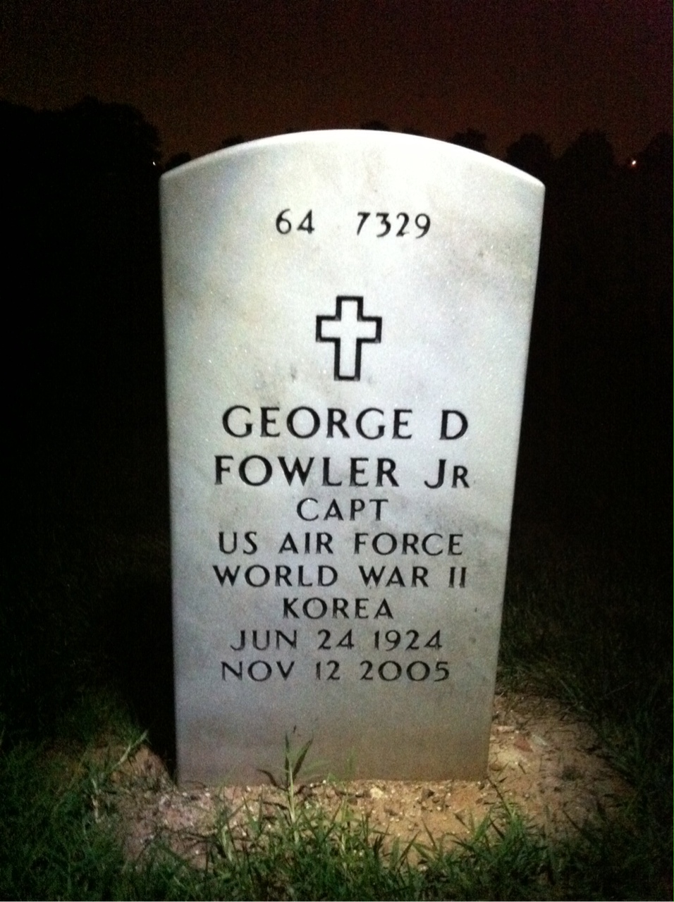 Back of headstone — George Fowler