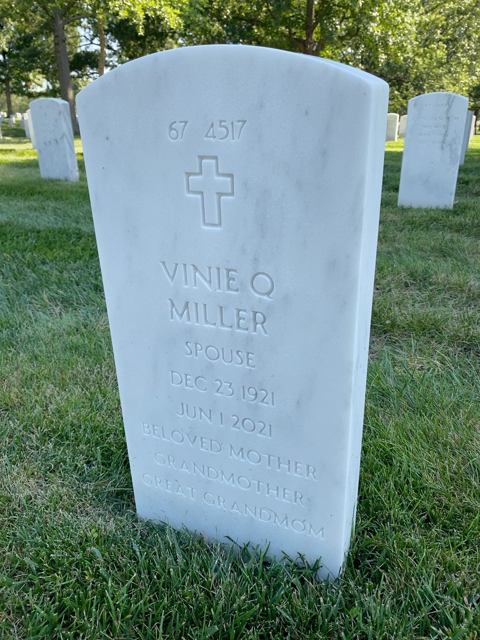Back of headstone — William Miller