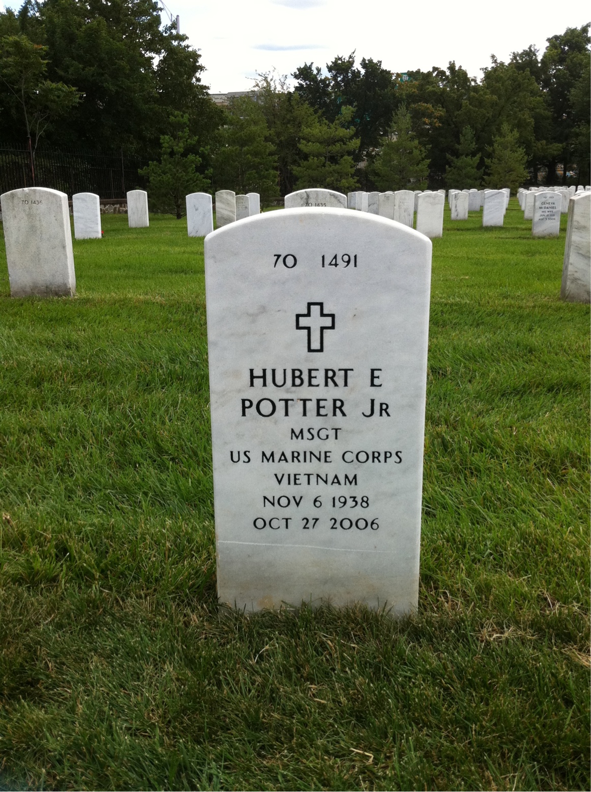Back of headstone — Hubert Potter