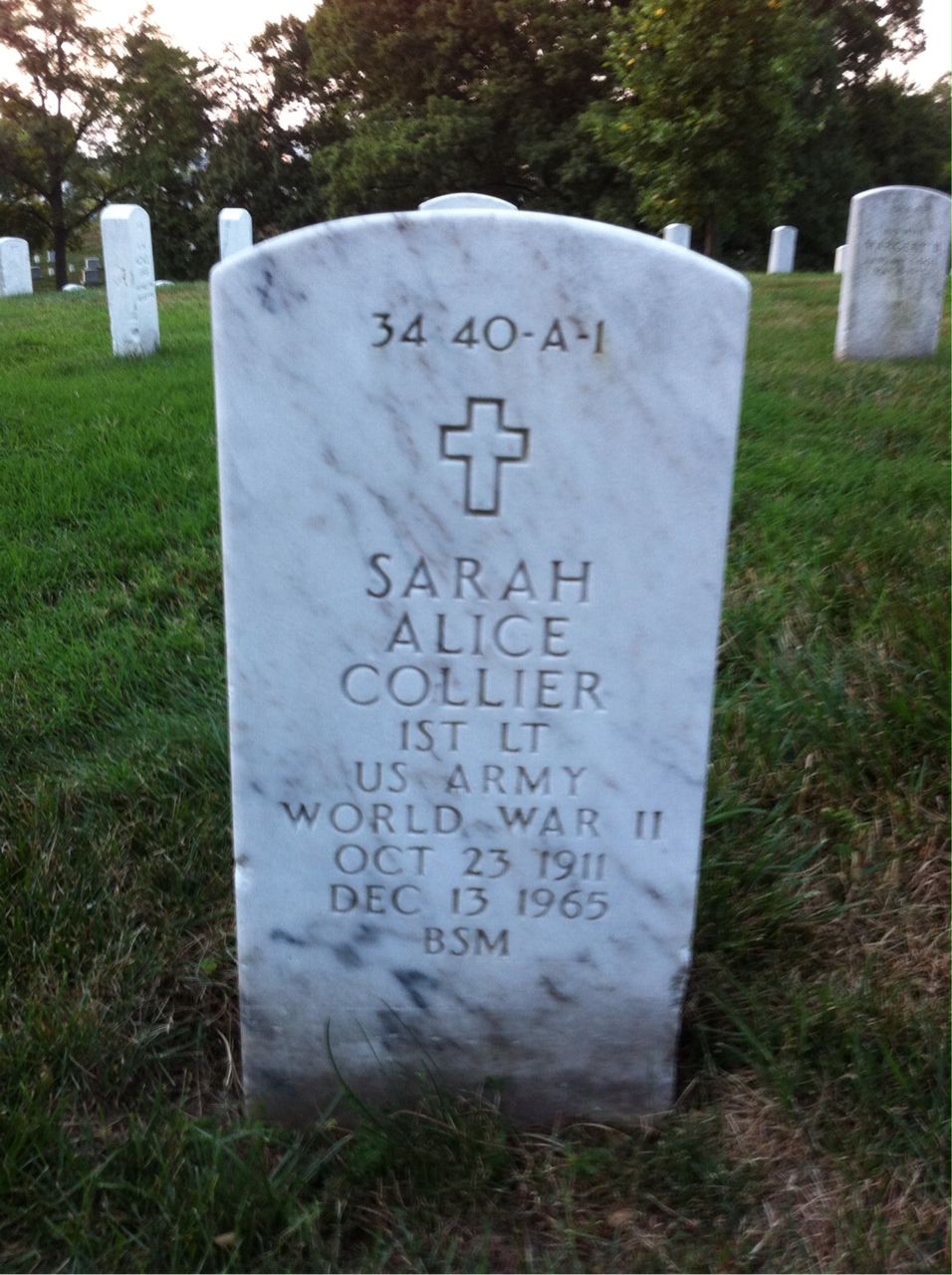 Back of headstone — William A Collier