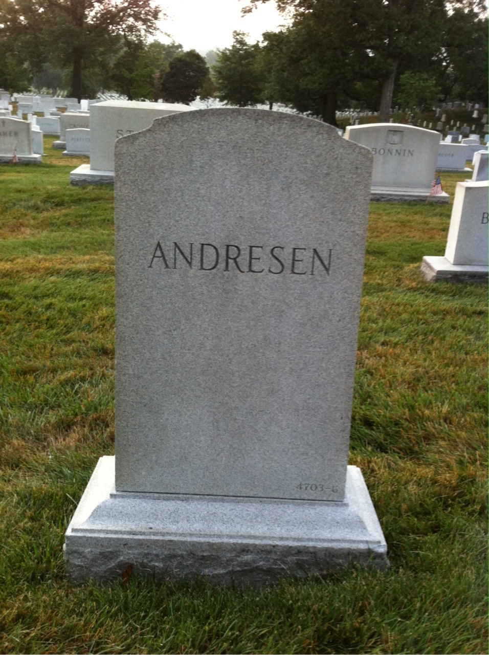 Back of headstone — William Andresen