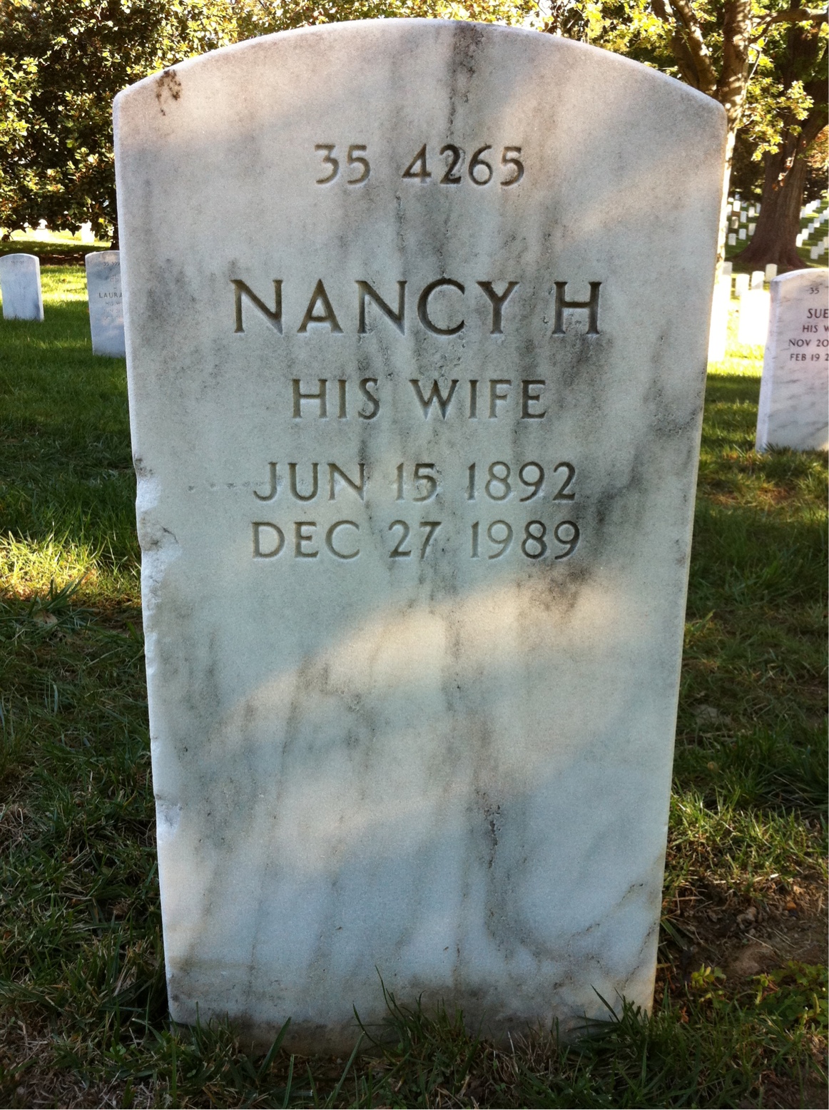 Back of headstone — Nancy Alger