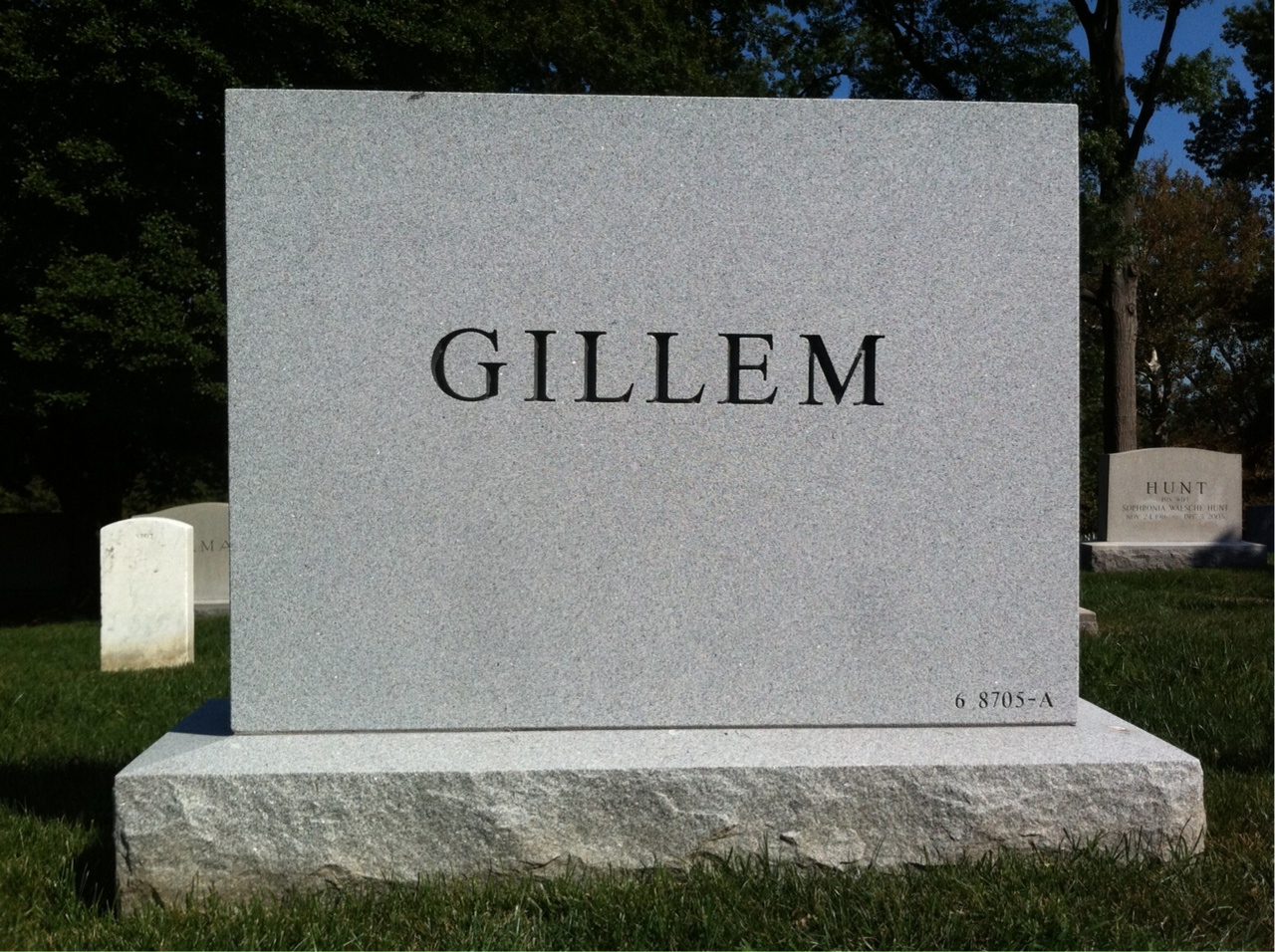 Back of headstone — Alvan Gillem