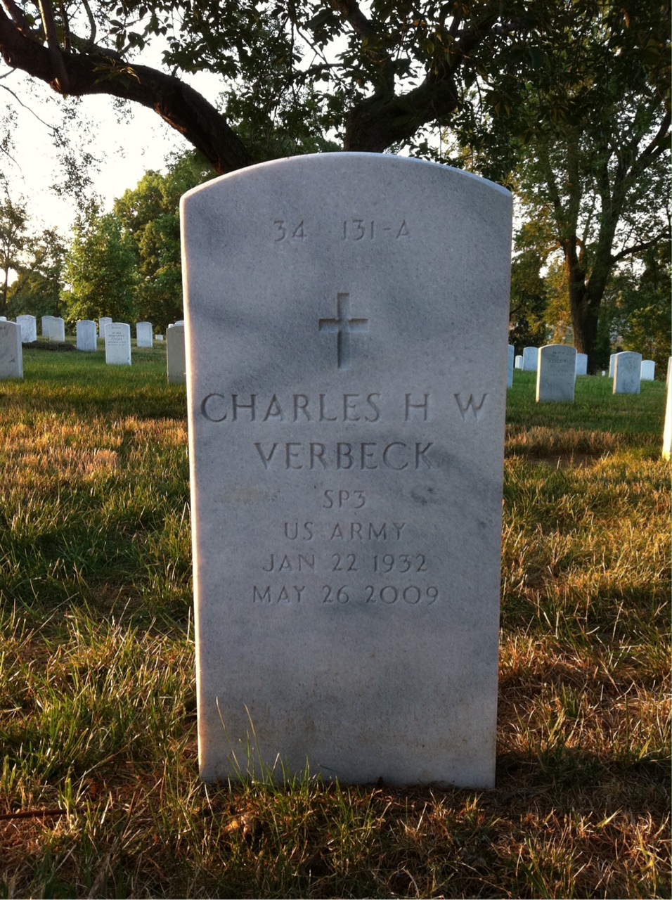 Back of headstone — Charles Verbeck