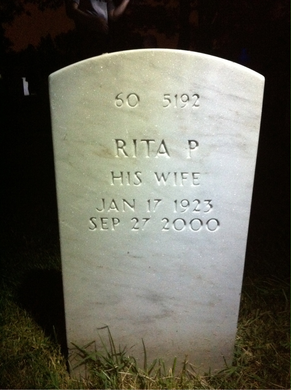 Back of headstone — Rita Miller