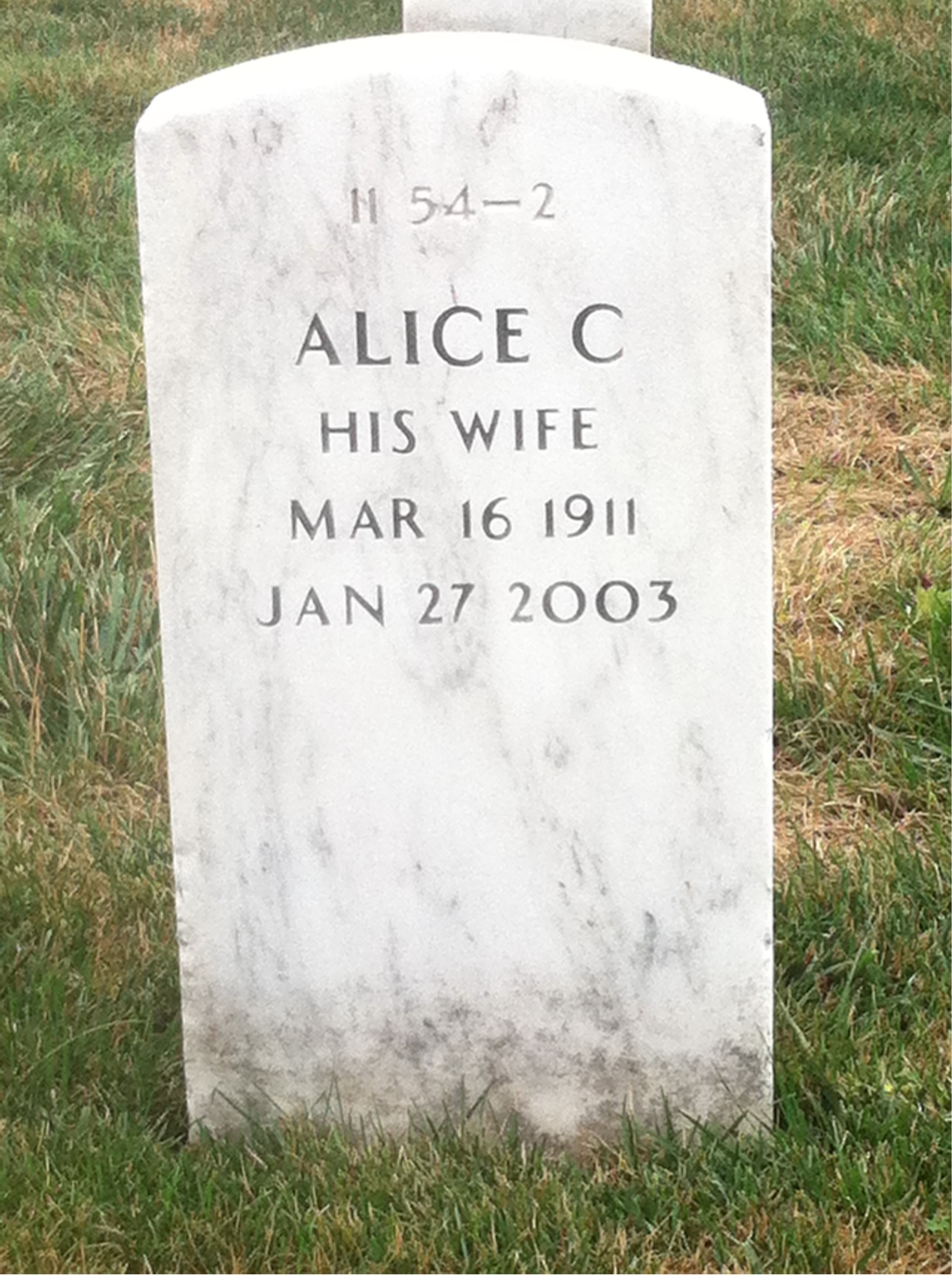 Back of headstone — Alice Mcintyre
