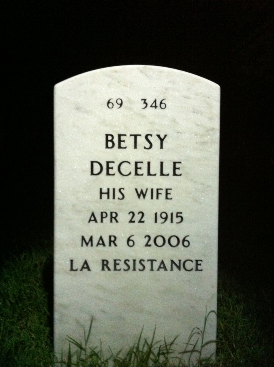Back of headstone — Welton Pearson