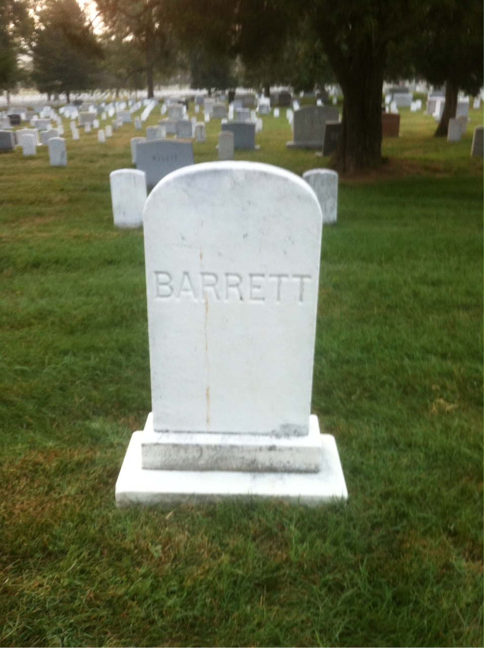 Back of headstone — John Barrett