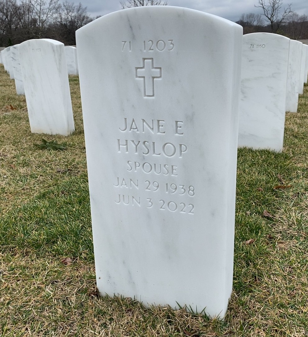 Back of headstone — William Arnold Hyslop