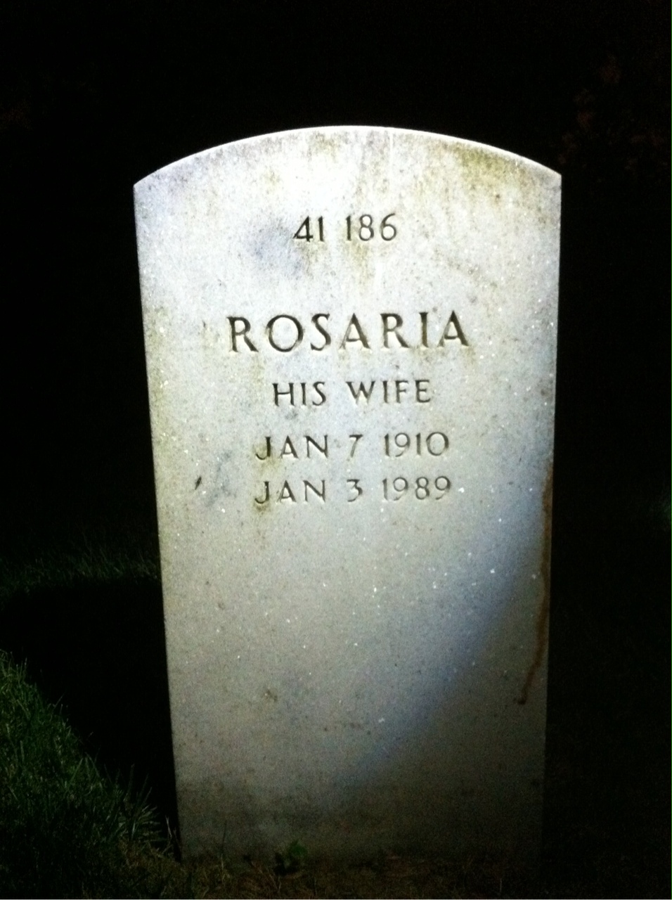 Back of headstone — Rosaria Cox