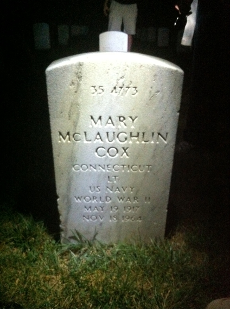 Back of headstone — Samuel Cox