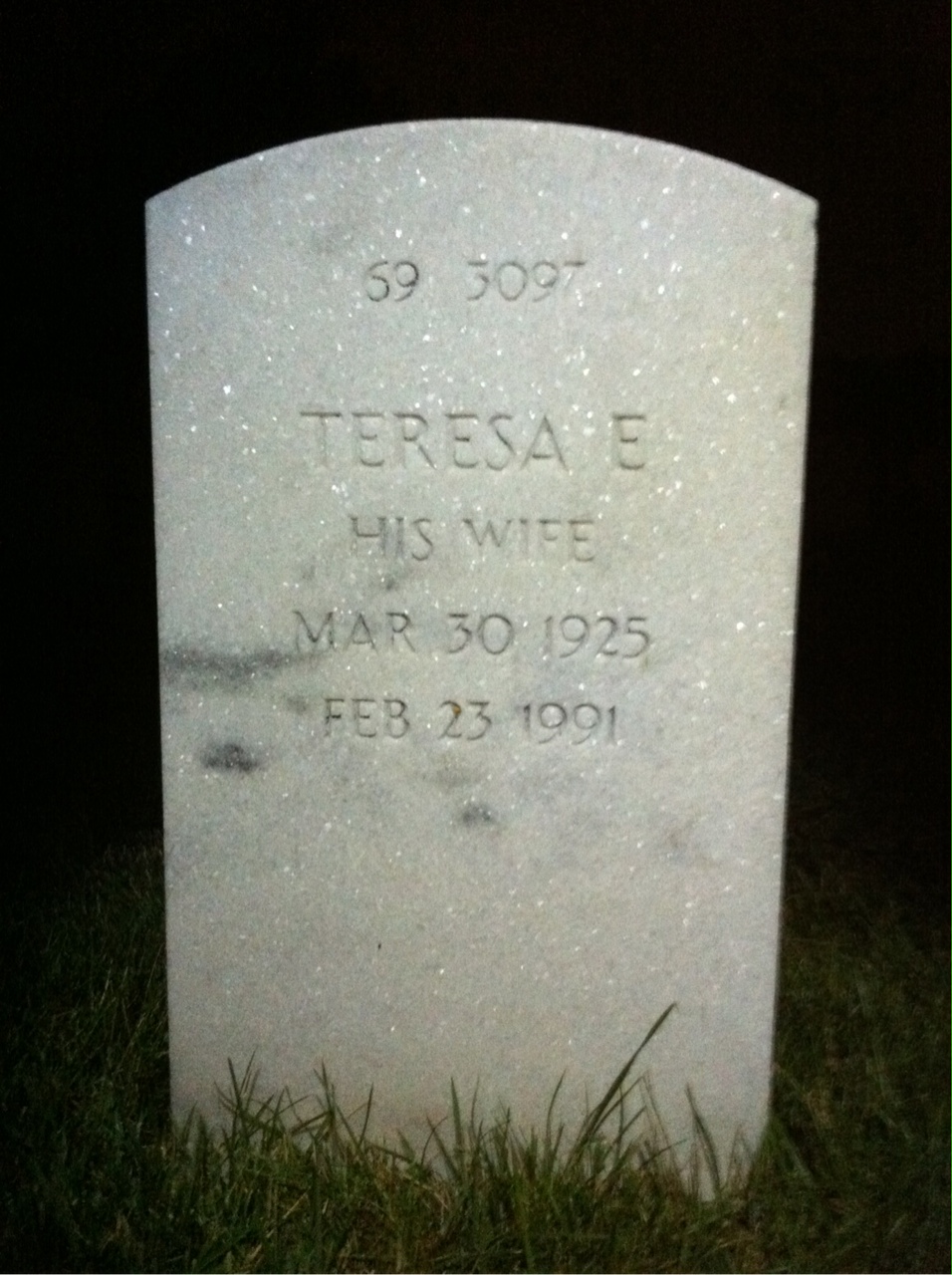 Back of headstone — Teresa Corcoran
