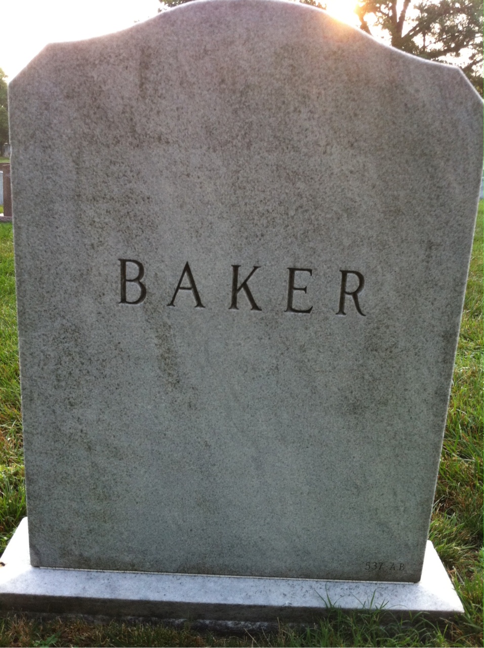 Back of headstone — Homer Baker