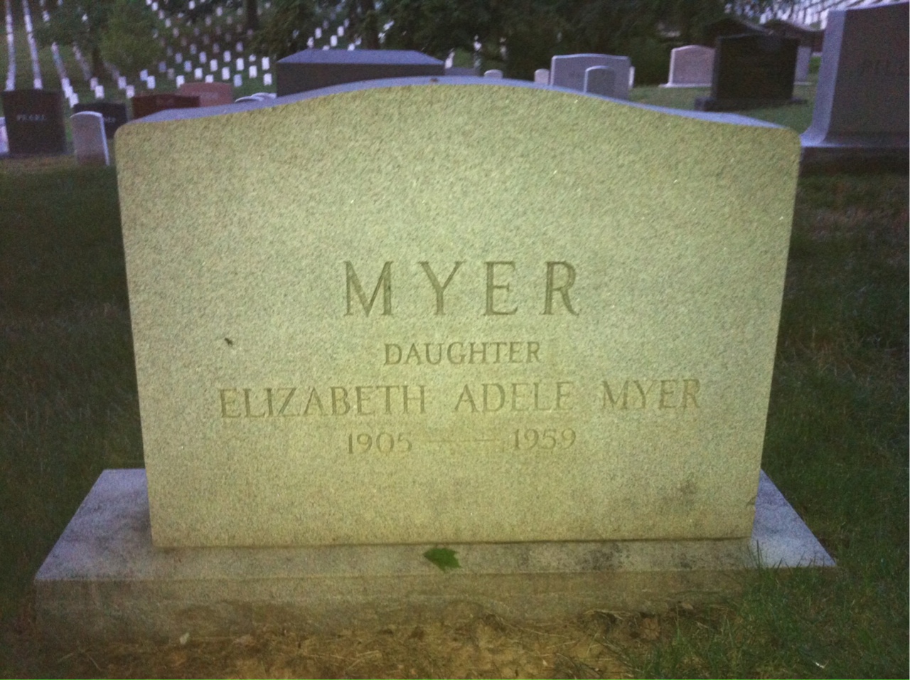 Back of headstone — Dora Myer