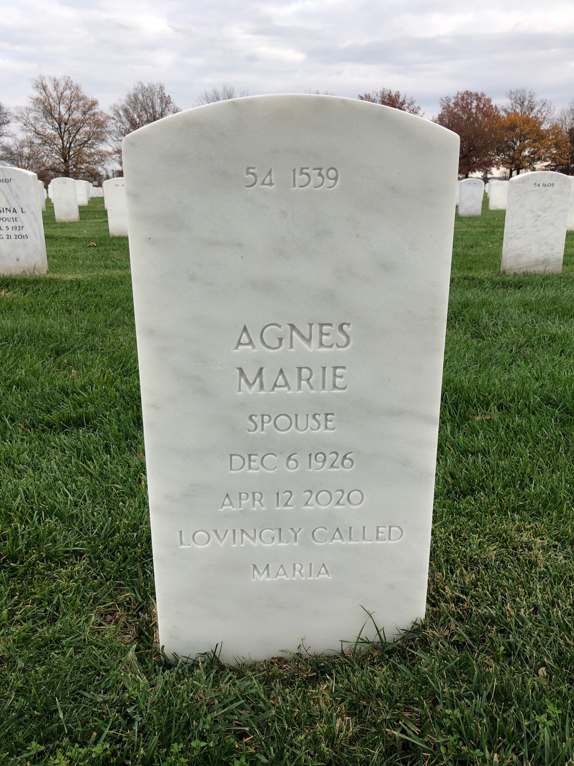Back of headstone — Agnes Marcinik