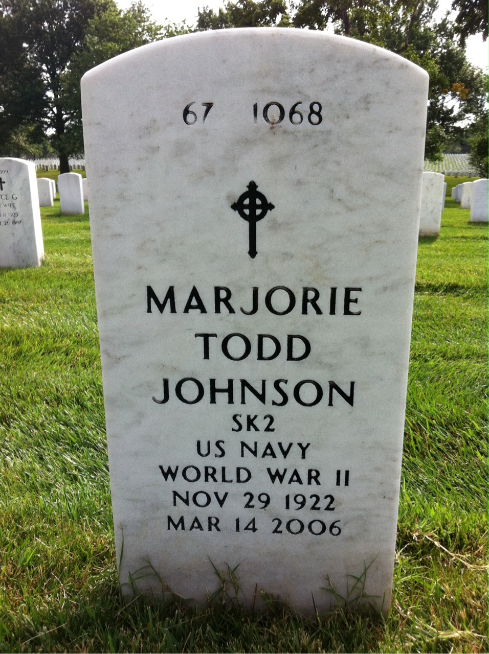 Back of headstone — Marjorie Johnson