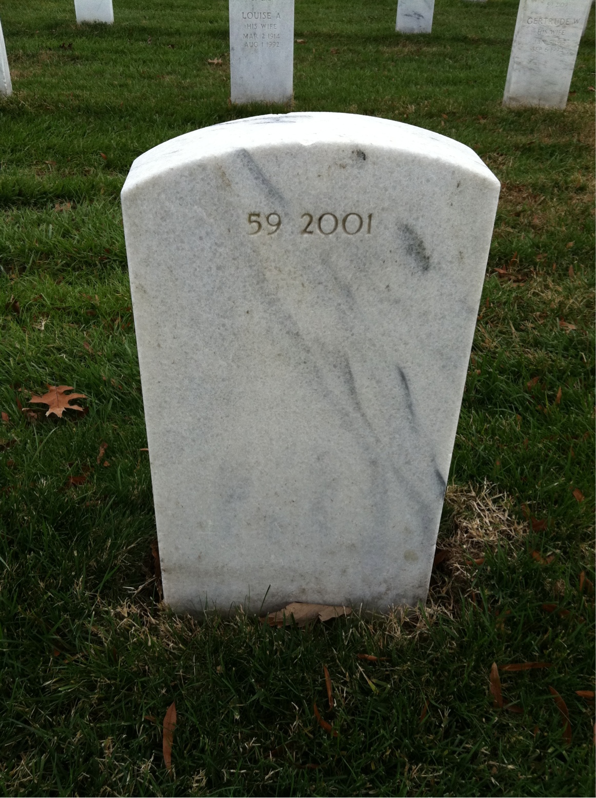 Back of headstone — William J Fanning