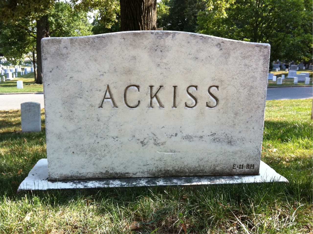Back of headstone — Ernest Ackiss
