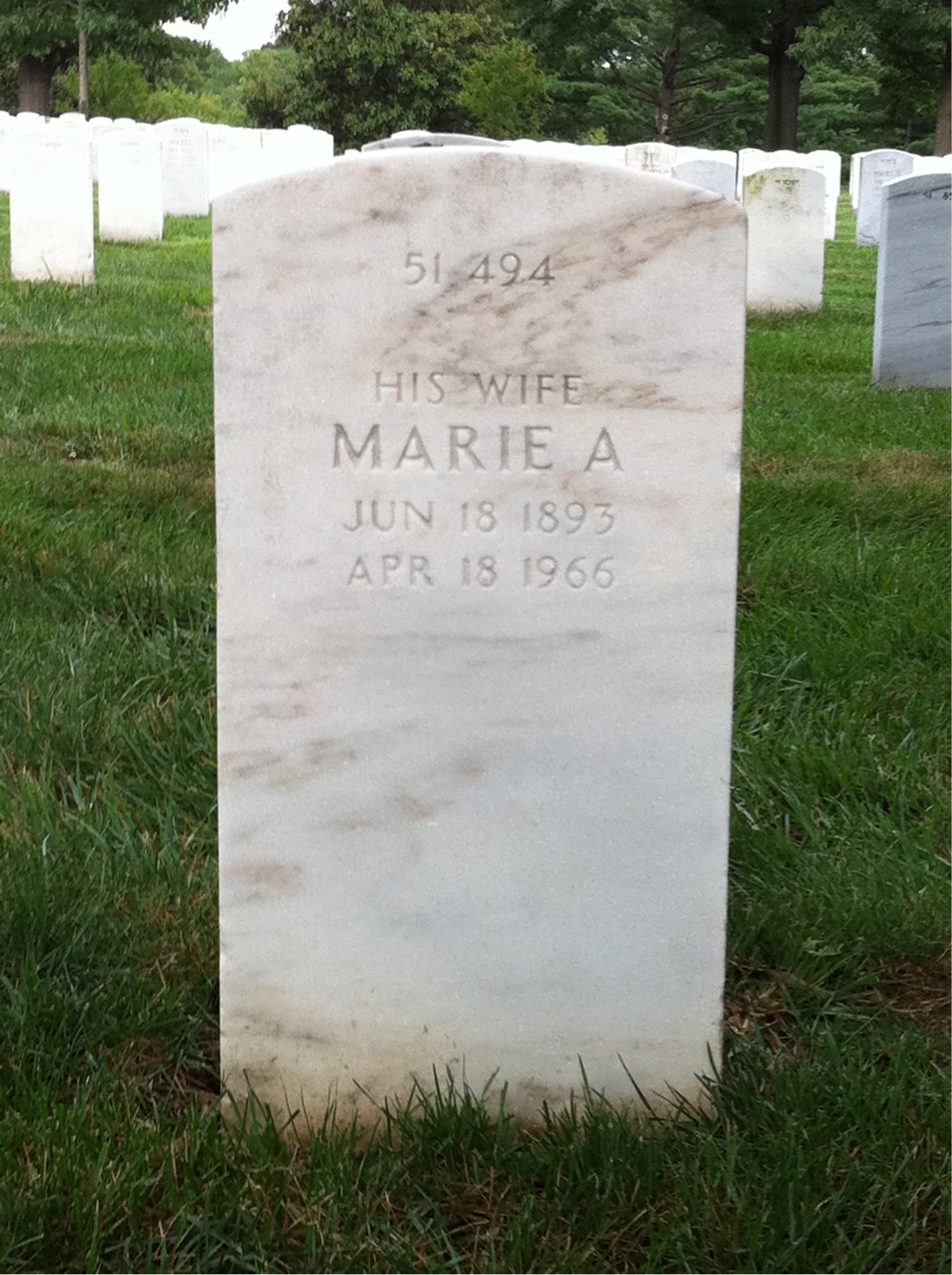 Back of headstone — Marie Morris